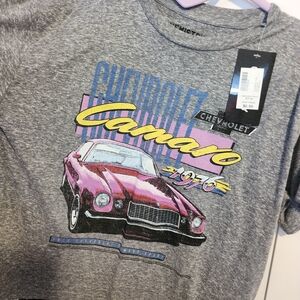 Chemistry Kids Gray Tee with Pink Camaro Graphic and Yellow Accents